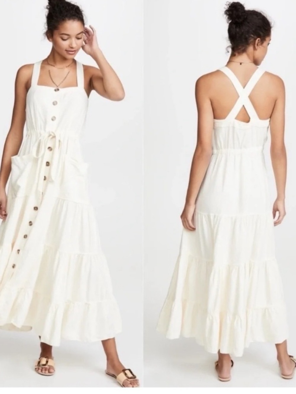 Free People Catch The Breeze Sleeveless Tiered Button-Front Maxi Dress Size XS